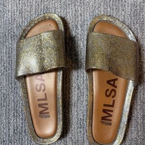 Melissa Sparkle Slide Sandals in Gold Glitter